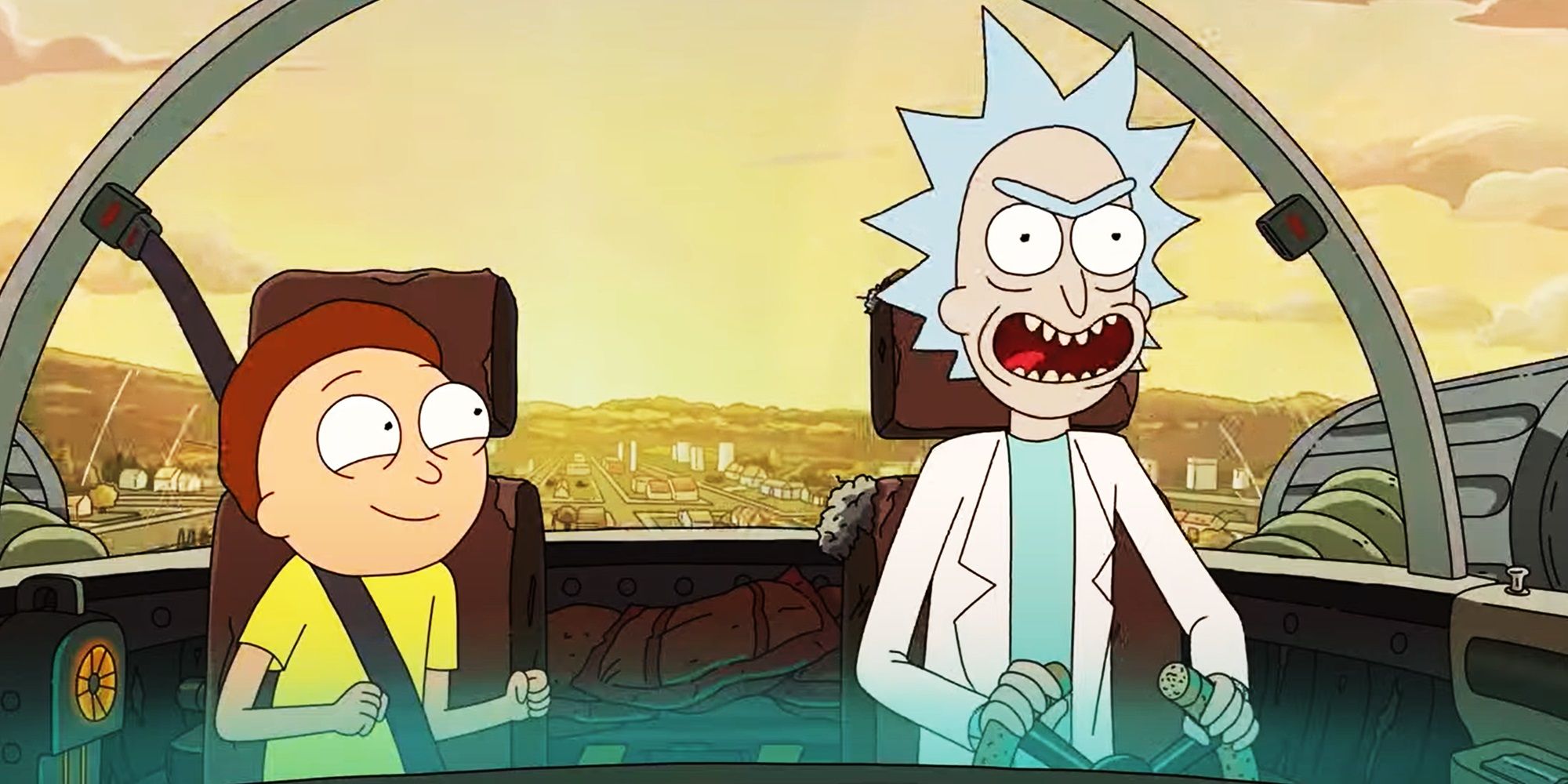 Rick fliegt mit Morty in Rick und Morty