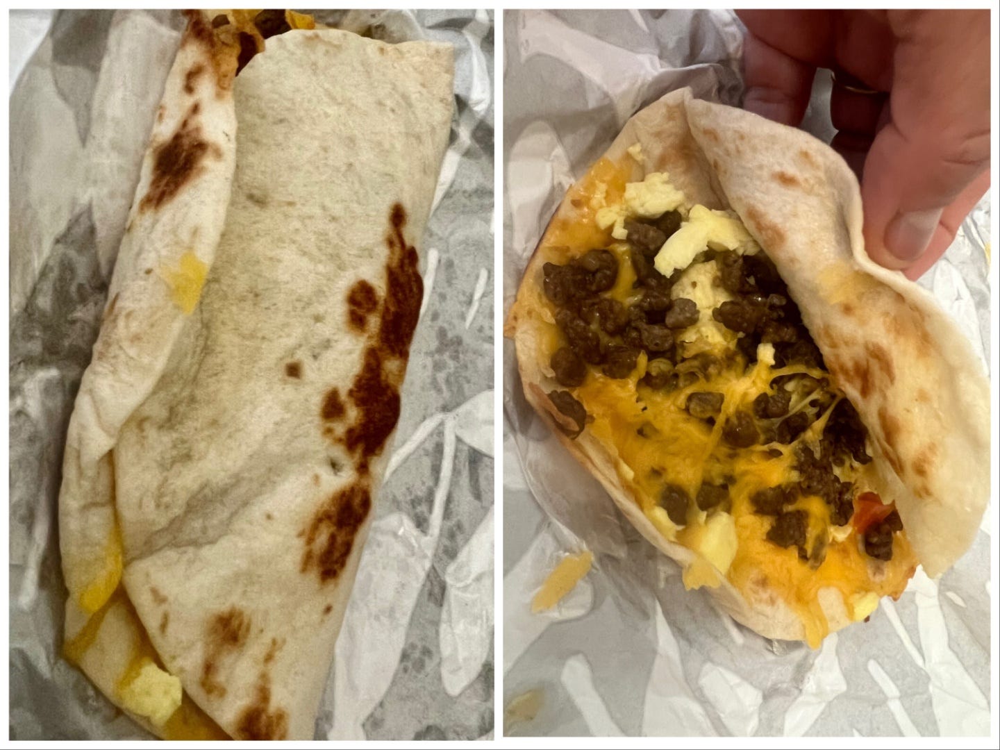 Bewertung des Frühstückstacos von Taco Bell.