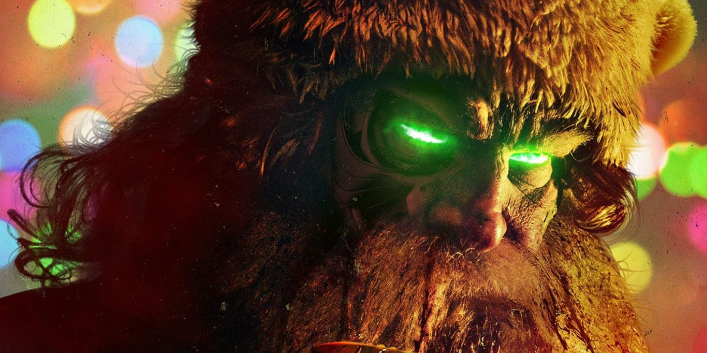 Der Roboter-Weihnachtsmann aus Chirstmas Bloody Christmas mit leuchtend grünen Augen