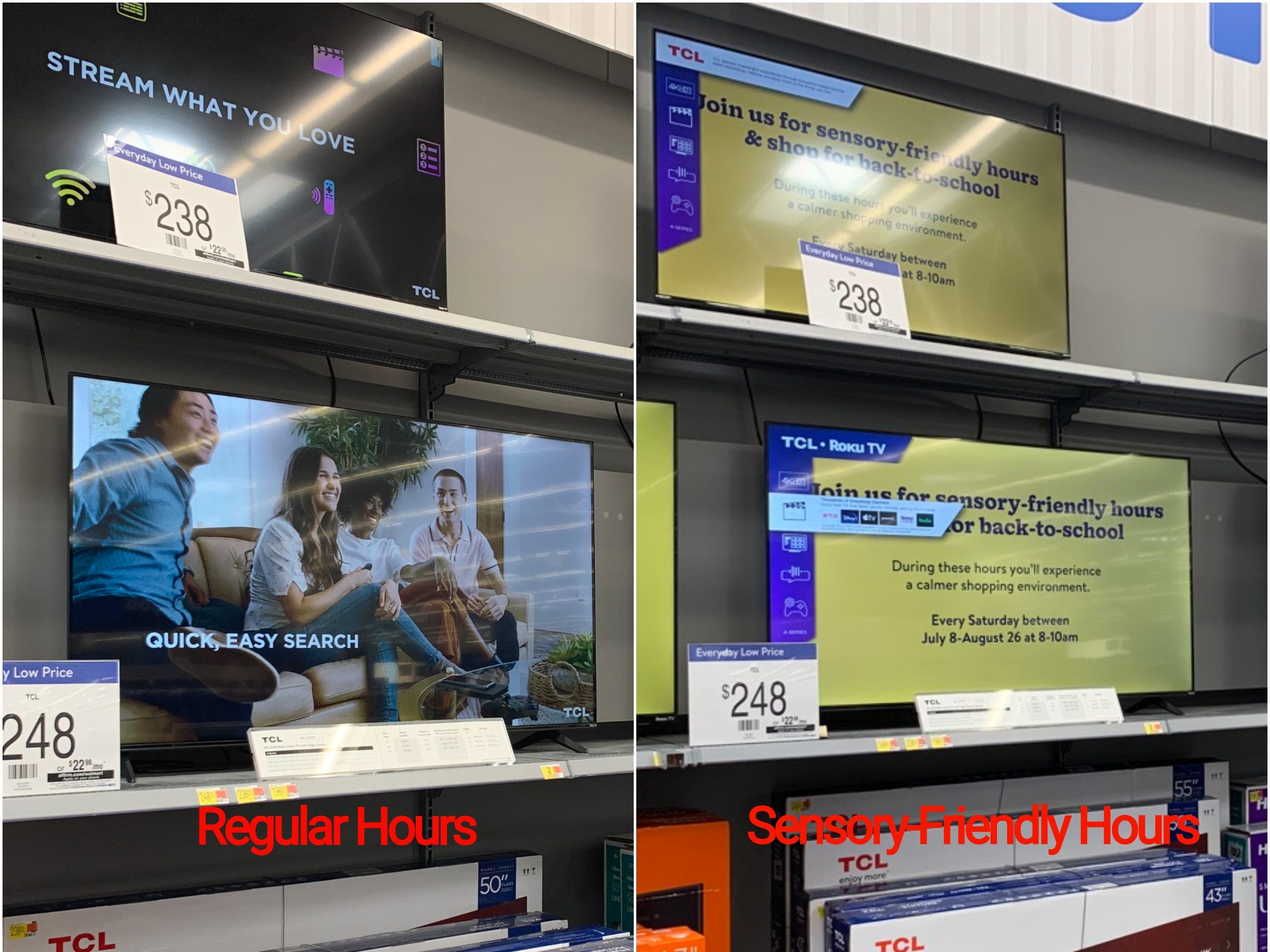 Regelmäßige Walmart-Einkaufszeiten im Vergleich zu sensorfreundlichen Einkaufszeiten