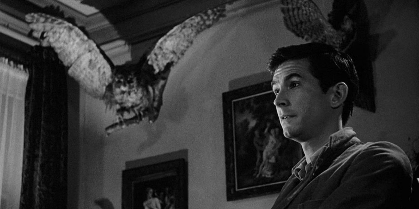 Norman Bates mit seiner Taxadermie in Psycho.