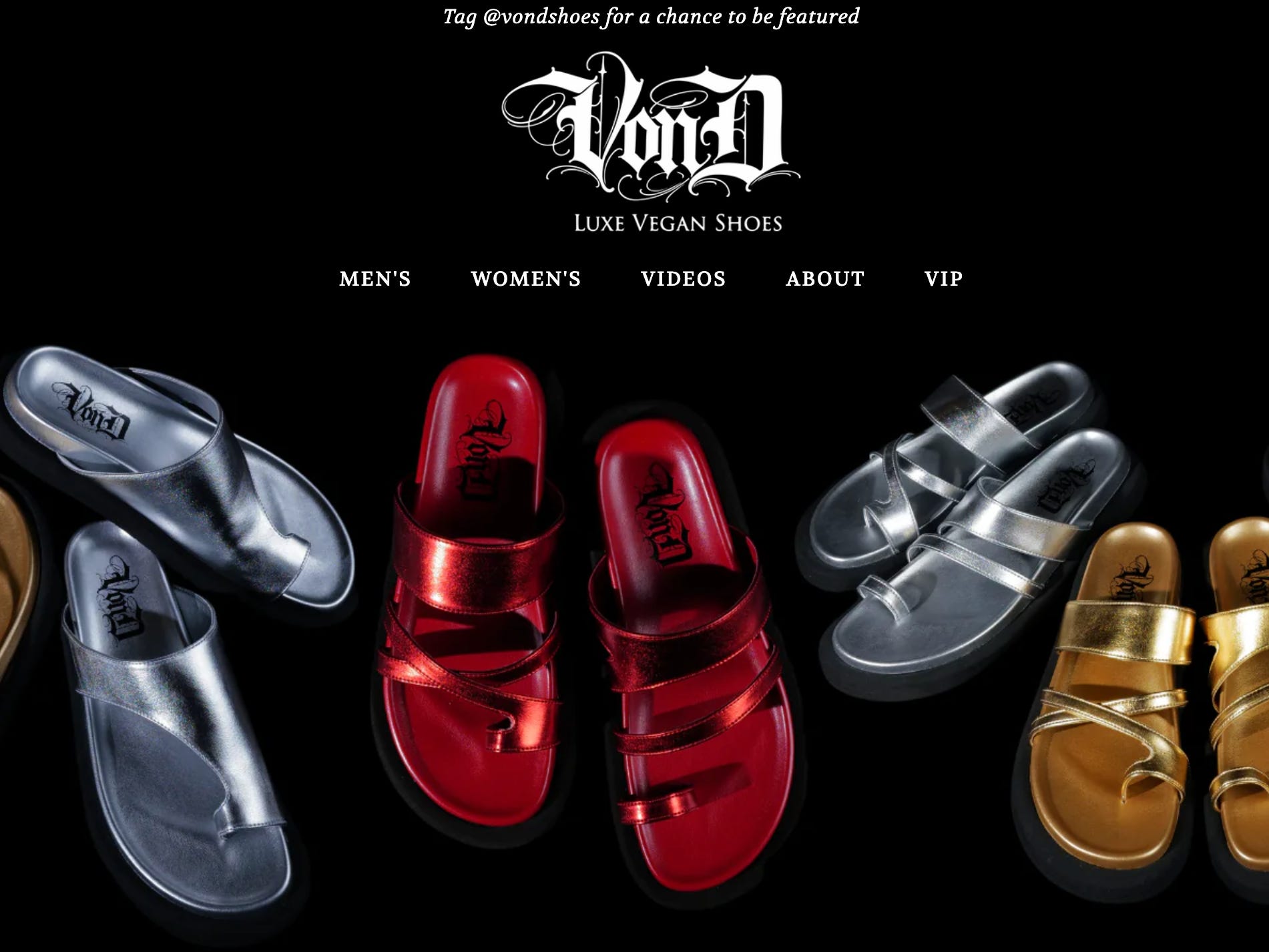 Die Homepage der Von D Shoes-Website.