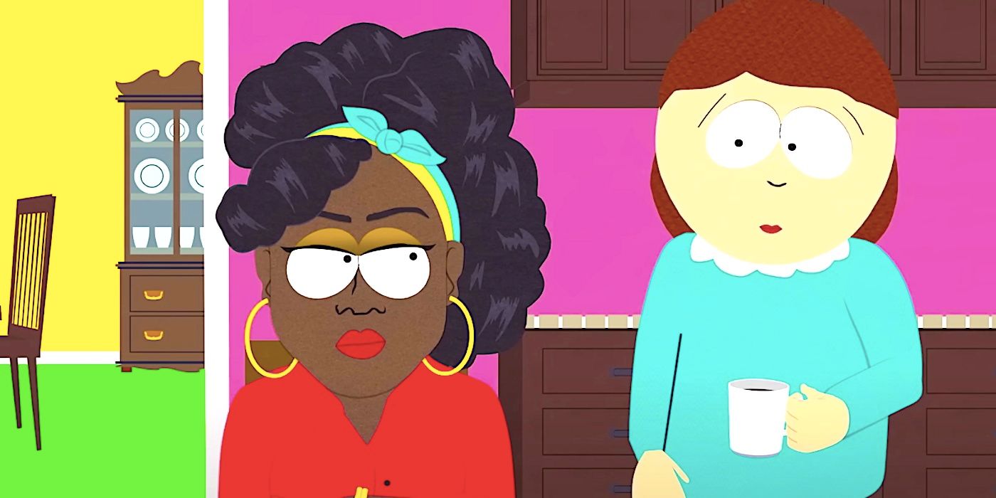 Eine schwarze Cartman-Frau starrt ihre Mutter in South Park an und schließt sich dem Panderversum an