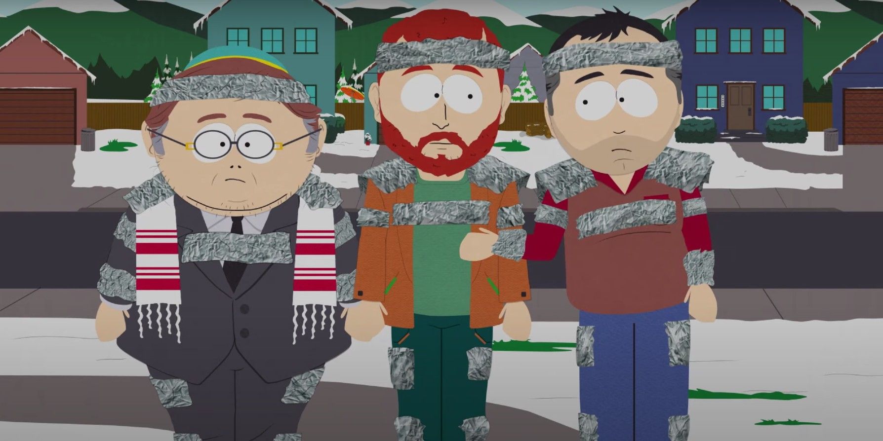 Cartman, Kyle und Stan tragen Aluminiumfolie in „The Return of COVID“.