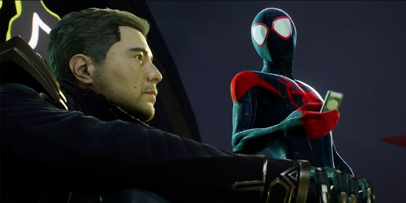 Quentin Beck und Miles Morales' Spider-Man unterhalten sich in Spider-Man 2