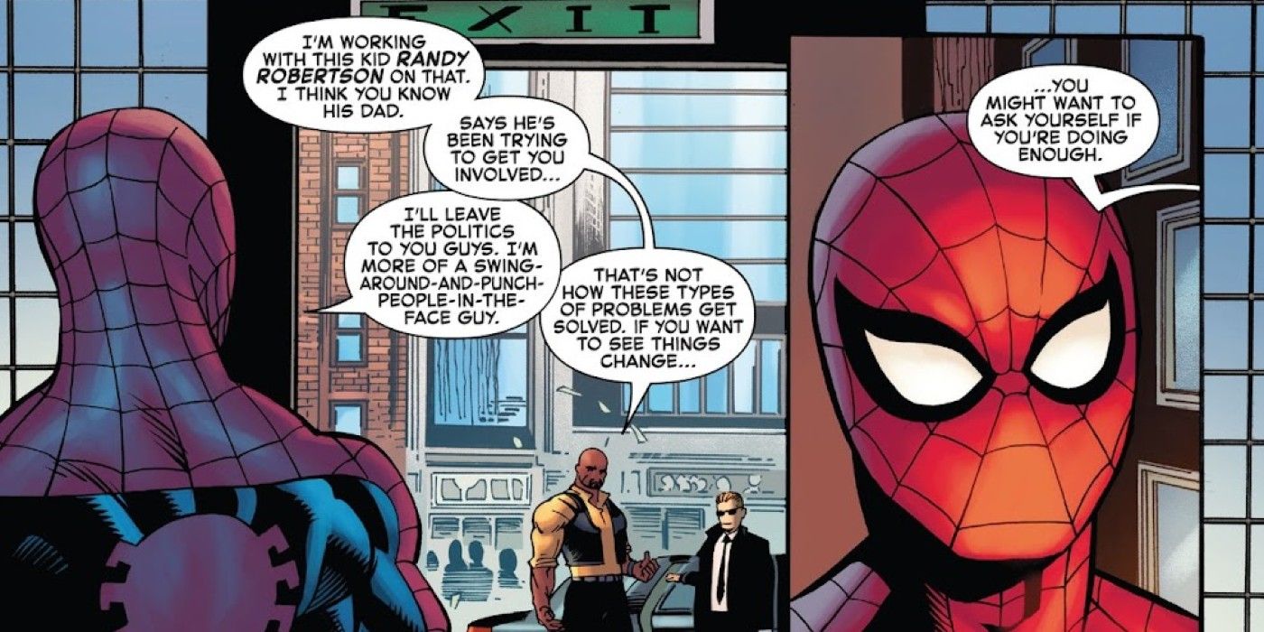 In den Panels aus „The Amazing Spider-Man“ Nr. 36 muss sich Bürgermeister Cage für eine Seite entscheiden