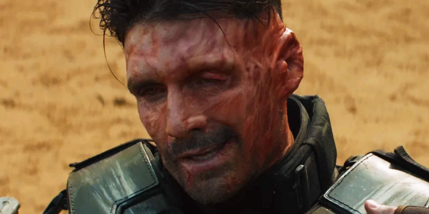 Brock Rumlows gekreuzte Knochen mit Verbrennungen im Gesicht im Captain America Civil War