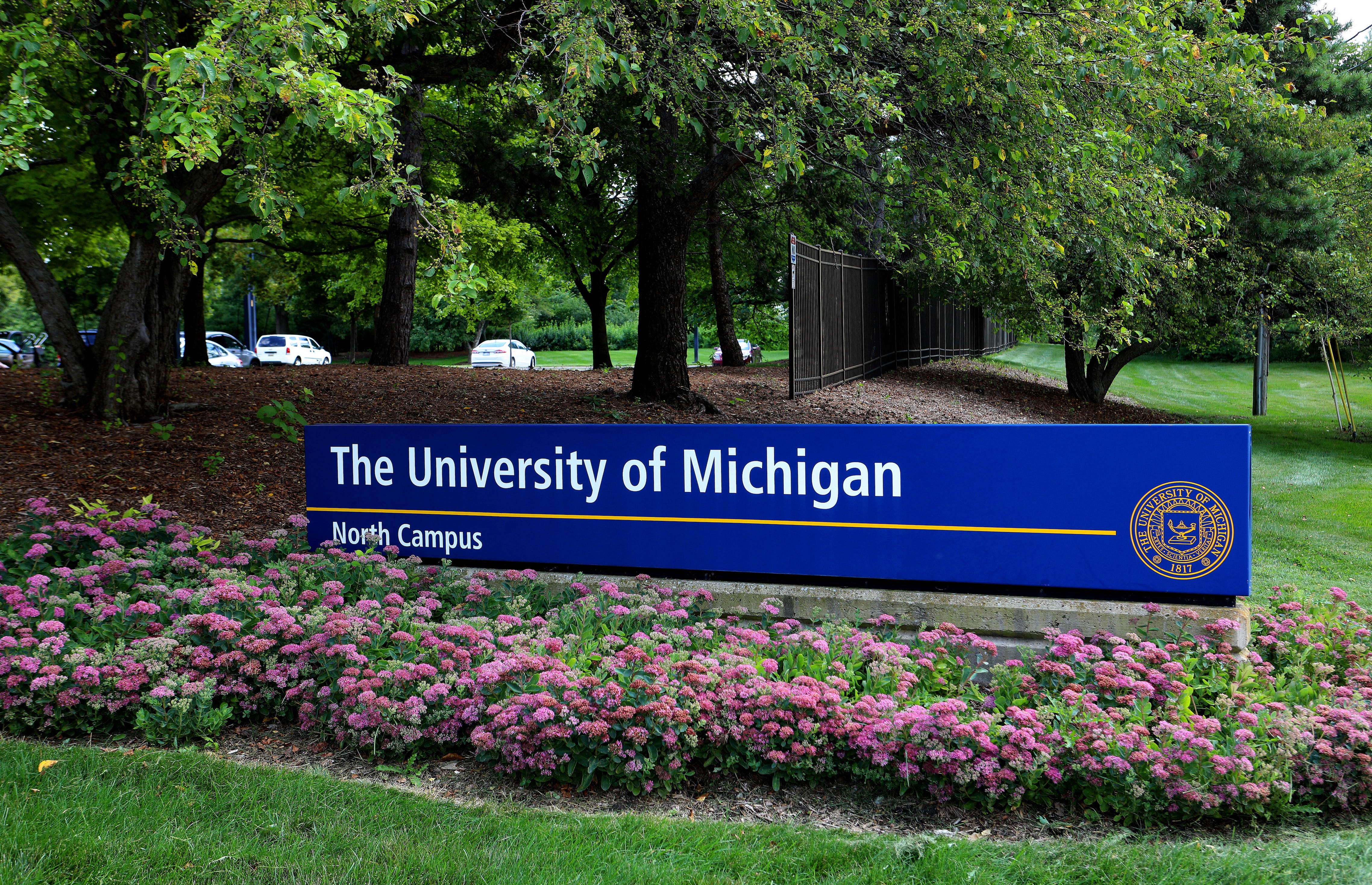 Die Beschilderung des North Campus der University of Michigan an der University of Michigan in Ann Arbor, Michigan, am 30. Juli 2019.