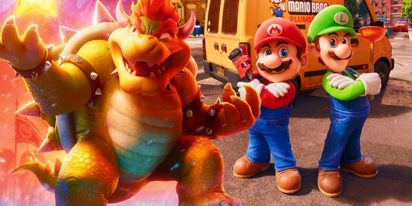 Bowser hält einen Stern neben Mario und Luigi, die im Super Mario Bros.-Film die Arme verschränkten