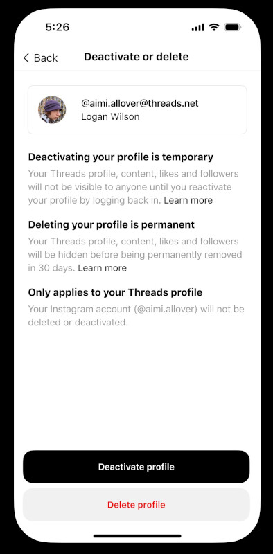 Threads-Nutzer können ihr Profil endlich separat von Instagram löschen