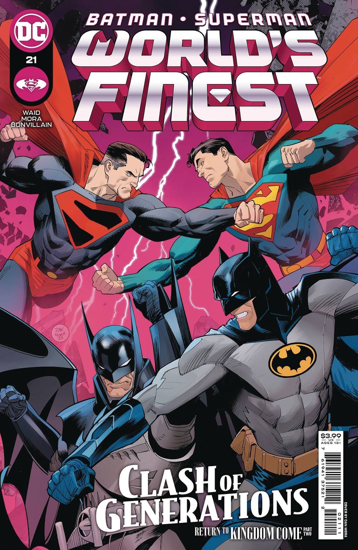 Batman/Superman: World's Finest 21 Hauptcover: Kostüm-Superhelden aus zwei alternativen Welten kämpfen.
