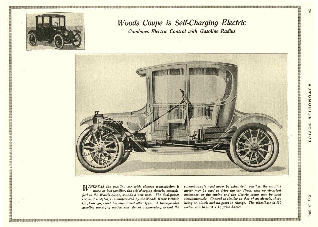 Ein Zeitungsausschnitt eines selbstladenden Elektroautos, erfunden von Granville T. Woods.