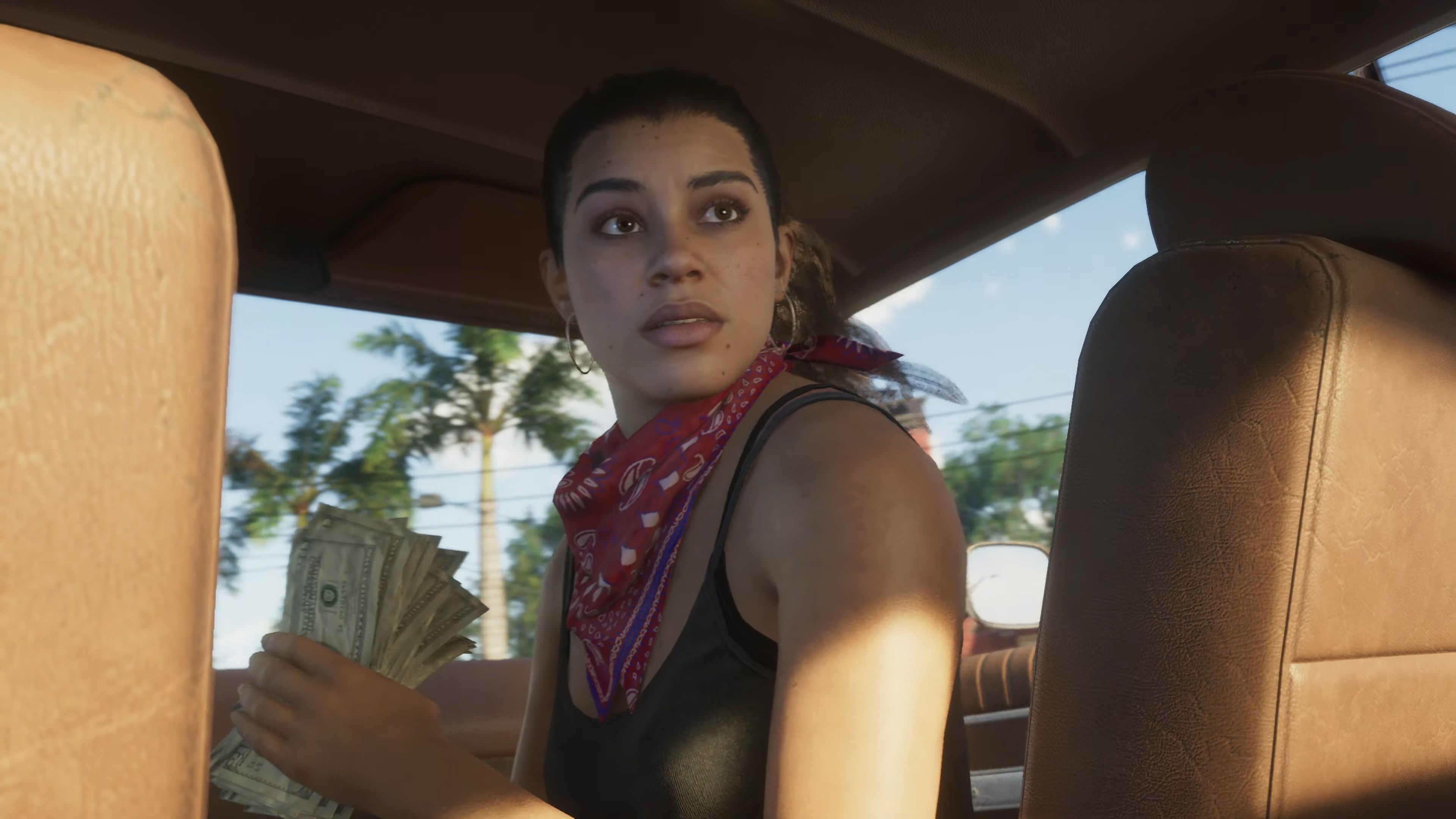 Lucia blickt während einer Verfolgungsjagd in GTA 6 in Panik zurück