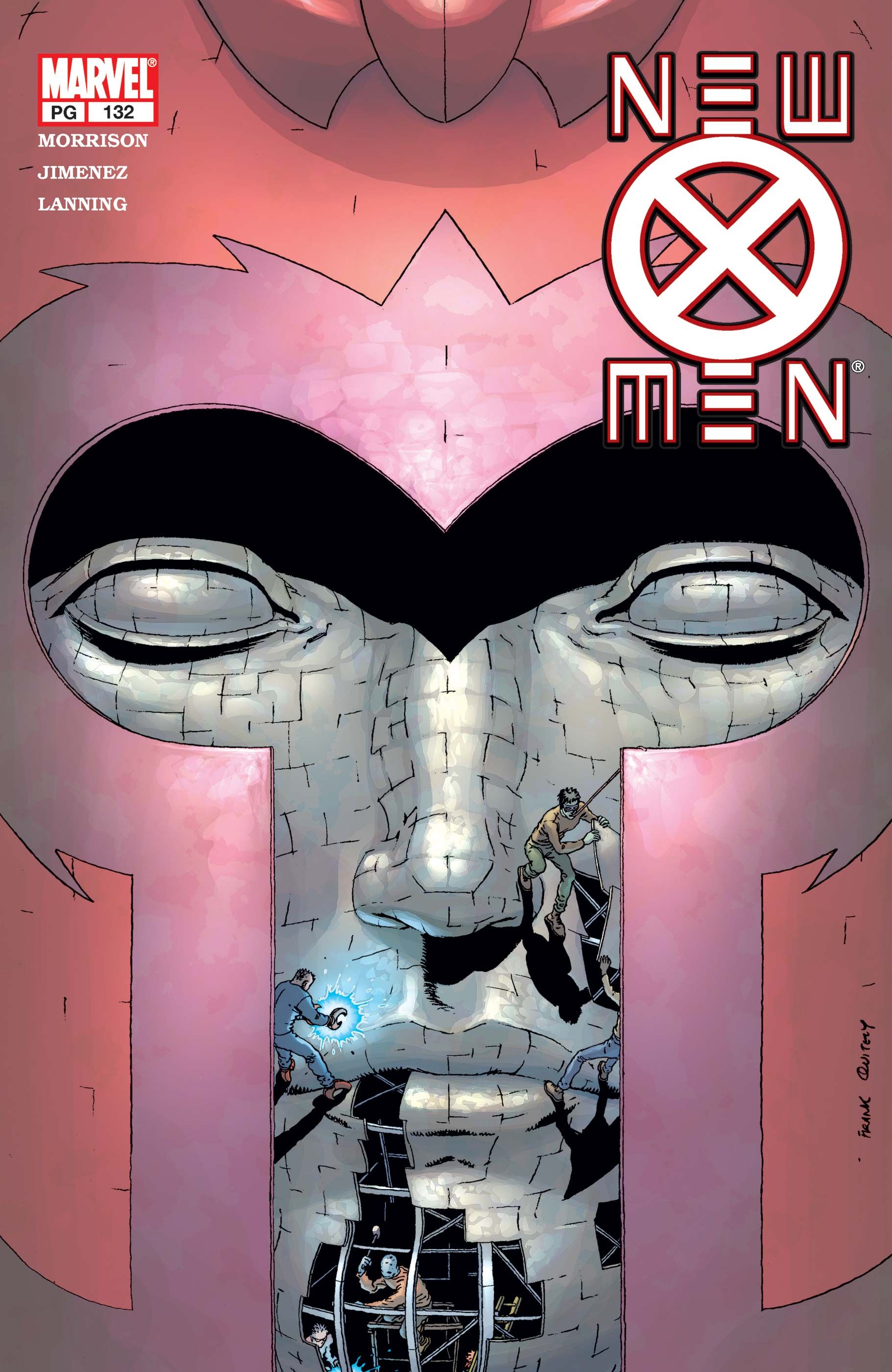 Eine Statue von Magneto auf Frank Quitelys Cover zu New X-Men #132