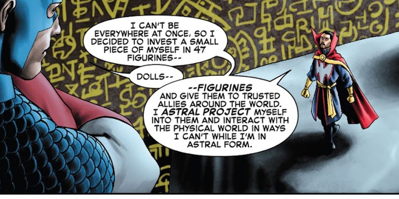Im Panel aus „Captain America“ Nr. 3 erklärt Doctor Strange Captain America seine Puppenform