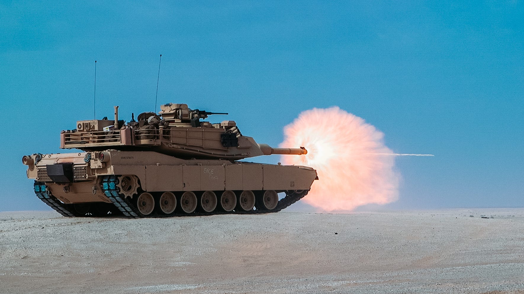 Ein M1A1 Abrams-Panzer während einer Trainingsübung in den Vereinigten Arabischen Emiraten, 19. März 2020.