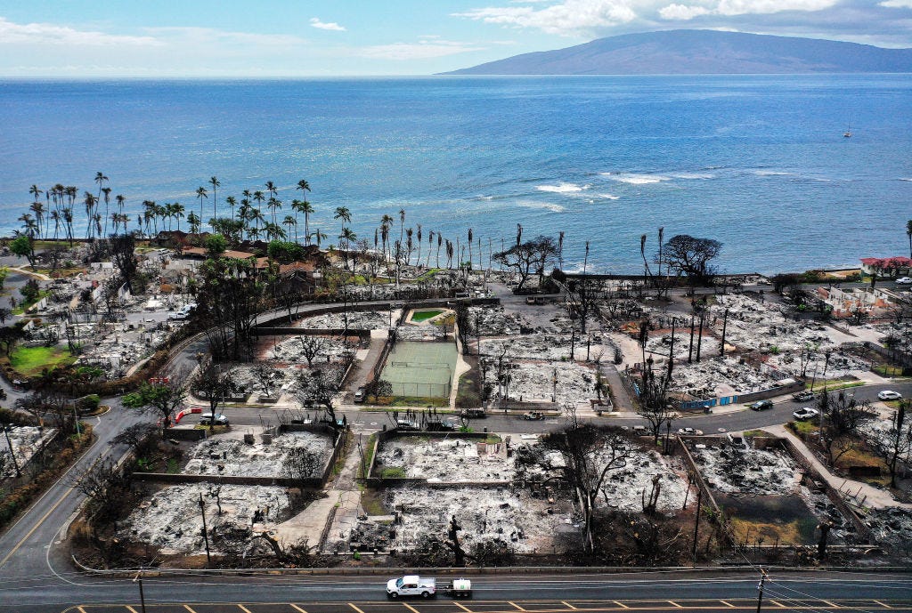 Verbrannte Gebiete in Lahaina, Hawaii – Waldbrände auf Hawaii Maui