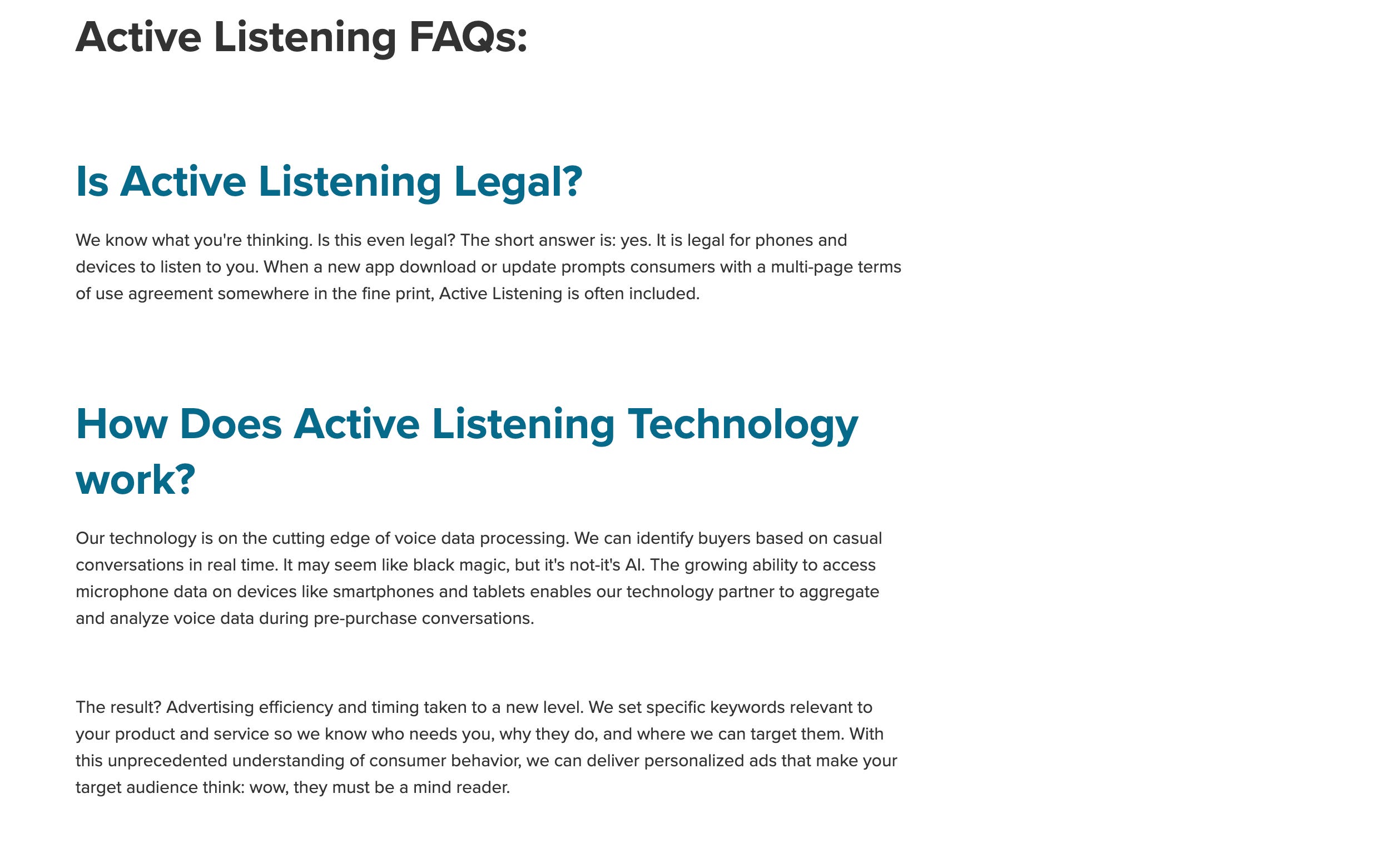 Ein Screenshot des FAQ-Bereichs der Cox Media Group zum Thema Aktives Zuhören.