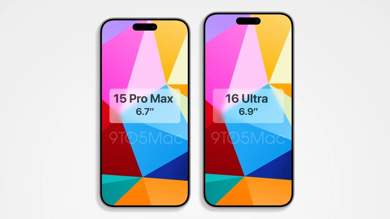 Mein iPhone 15 Pro Max (links) neben dem angeblichen iPhone 16 Pro Max/Ultra (rechts).  Bild mit freundlicher Genehmigung von 9to5Mac.  - Das iPhone 16 Pro Max sollte ein faltbarer Galaxy Z Flip-Konkurrent sein (und niemand kann meine Meinung ändern)