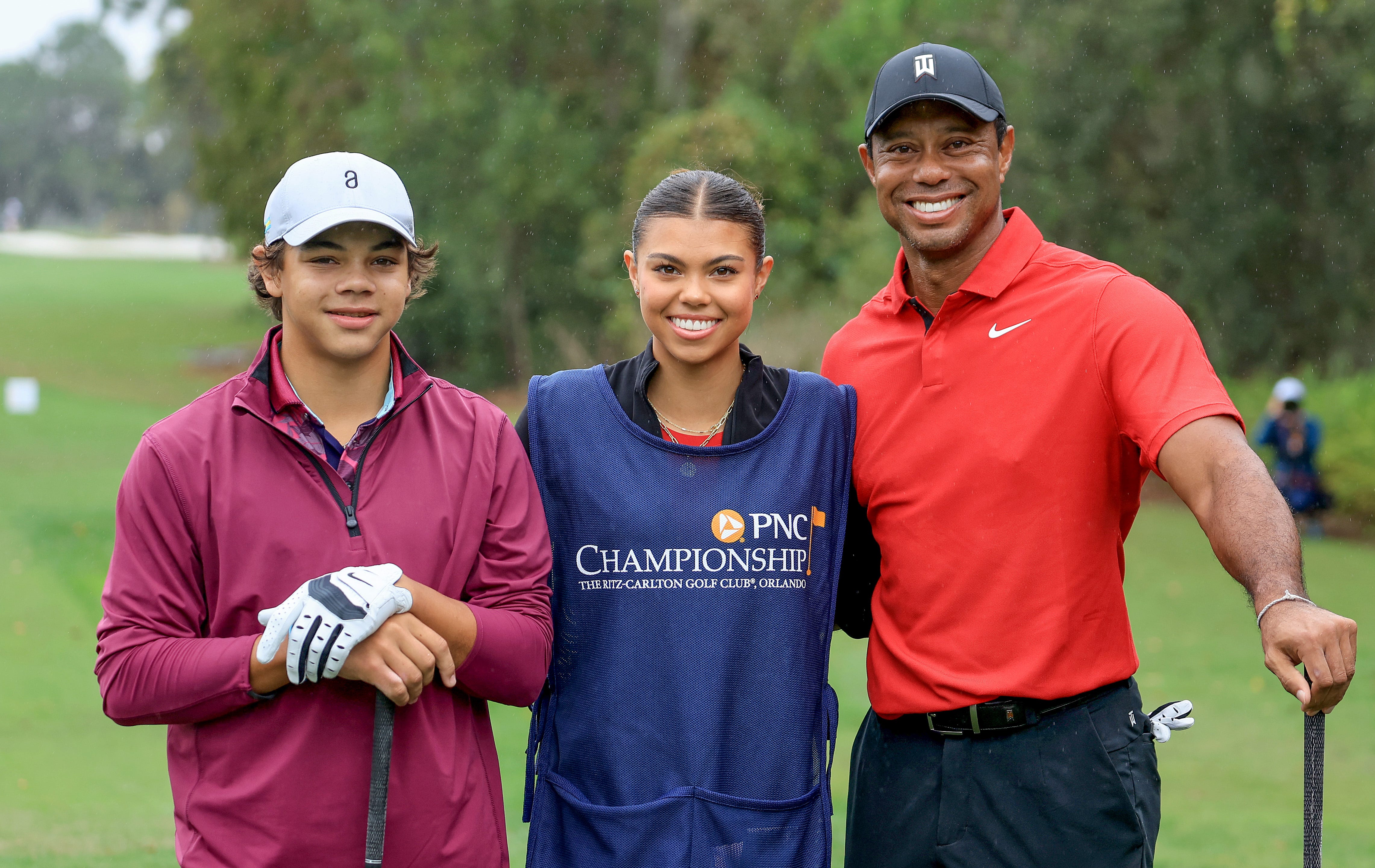 Charlie Woods, Sam Woods und Tiger Woods bei der PNC-Meisterschaft 2023.