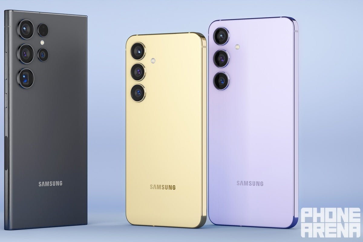 So (mehr oder weniger) erwarten wir das Aussehen des S24 Ultra, S24 und S24 Plus (von links nach rechts).  - Ein Samsung Galaxy S24 mit 12 GB RAM sei angeblich „sehr gut möglich“, zumindest in „einigen Bereichen“