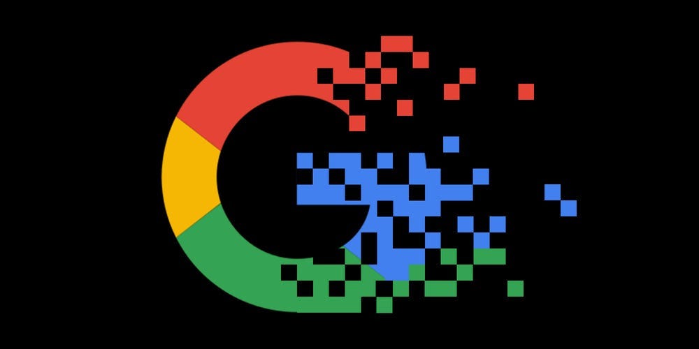 Eine Grafik, die zeigt, wie das Google-Logo langsam verpixelt wird