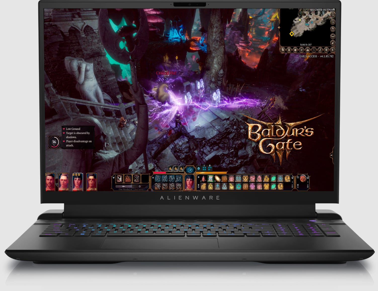 Ein Alienware M18-Gaming-Laptop, auf dem das Spiel Baldur's Gate zu sehen ist.