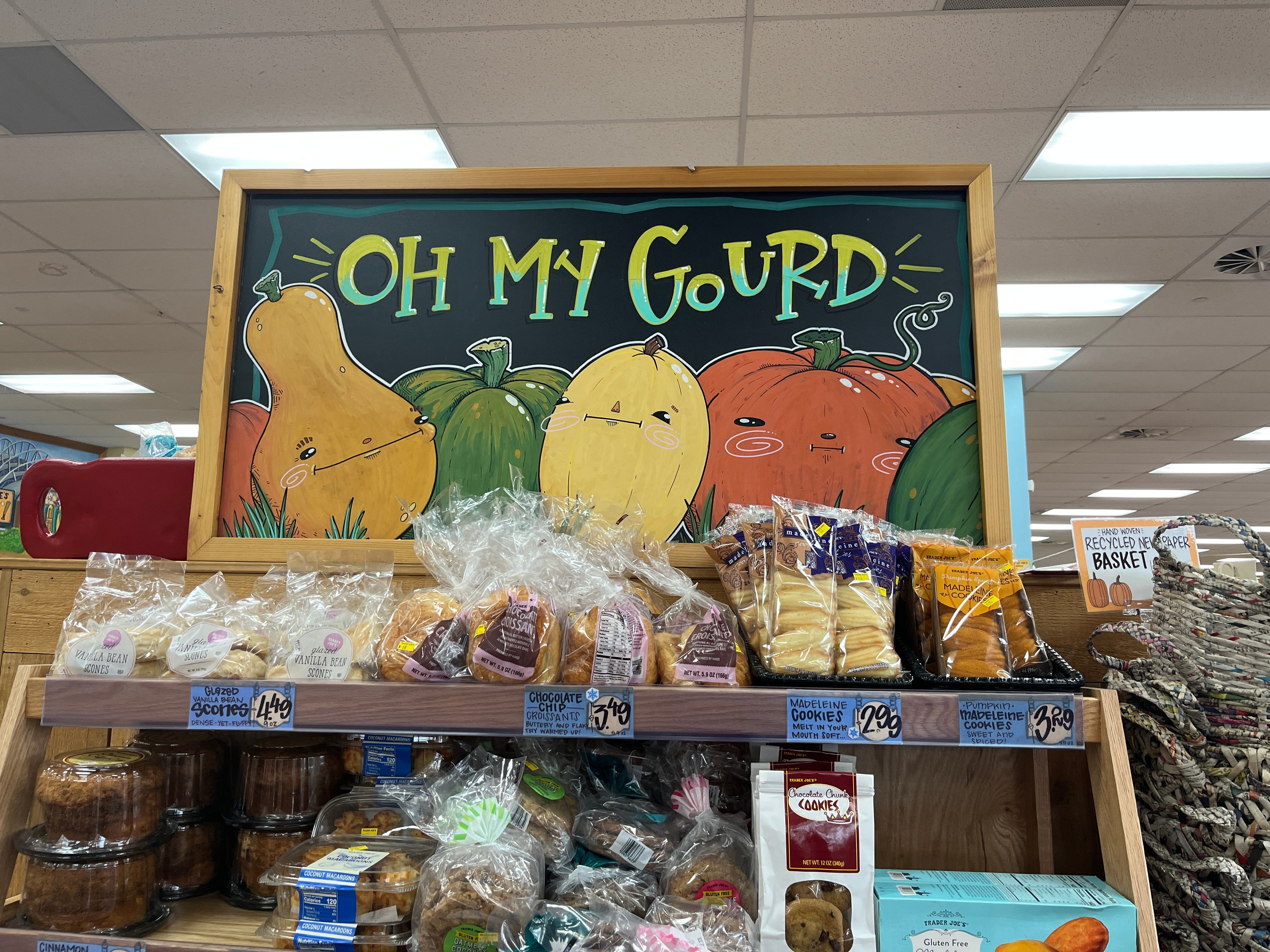 Ein Schild mit der Aufschrift „Oh my gourd“ bei Trader Joe’s in Wisconsin.