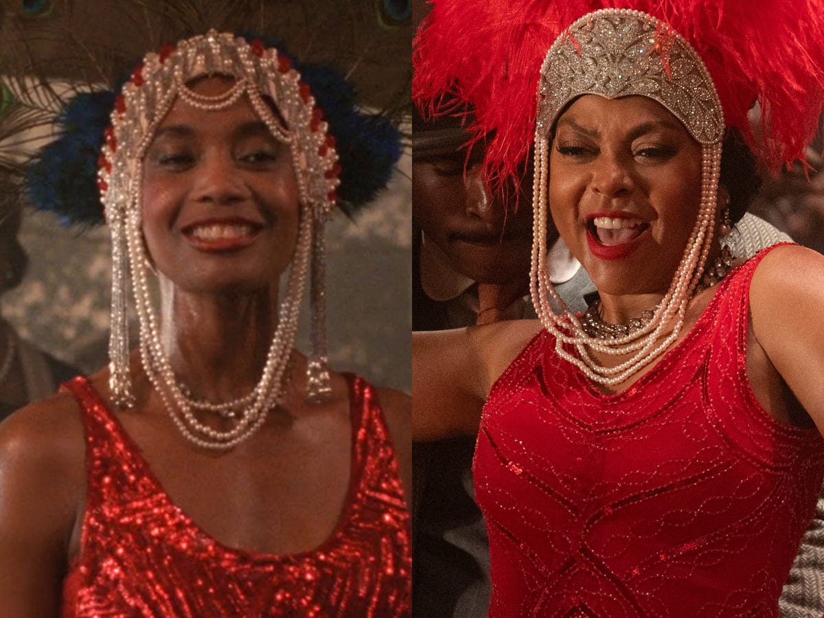 Links: Margaret Avery als Shug Avery in der 1985er Version von „The Color Purple“.  Rechts: Taraji P. Henson als Shug Avery in der 2023er Version von „The Color Purple“.