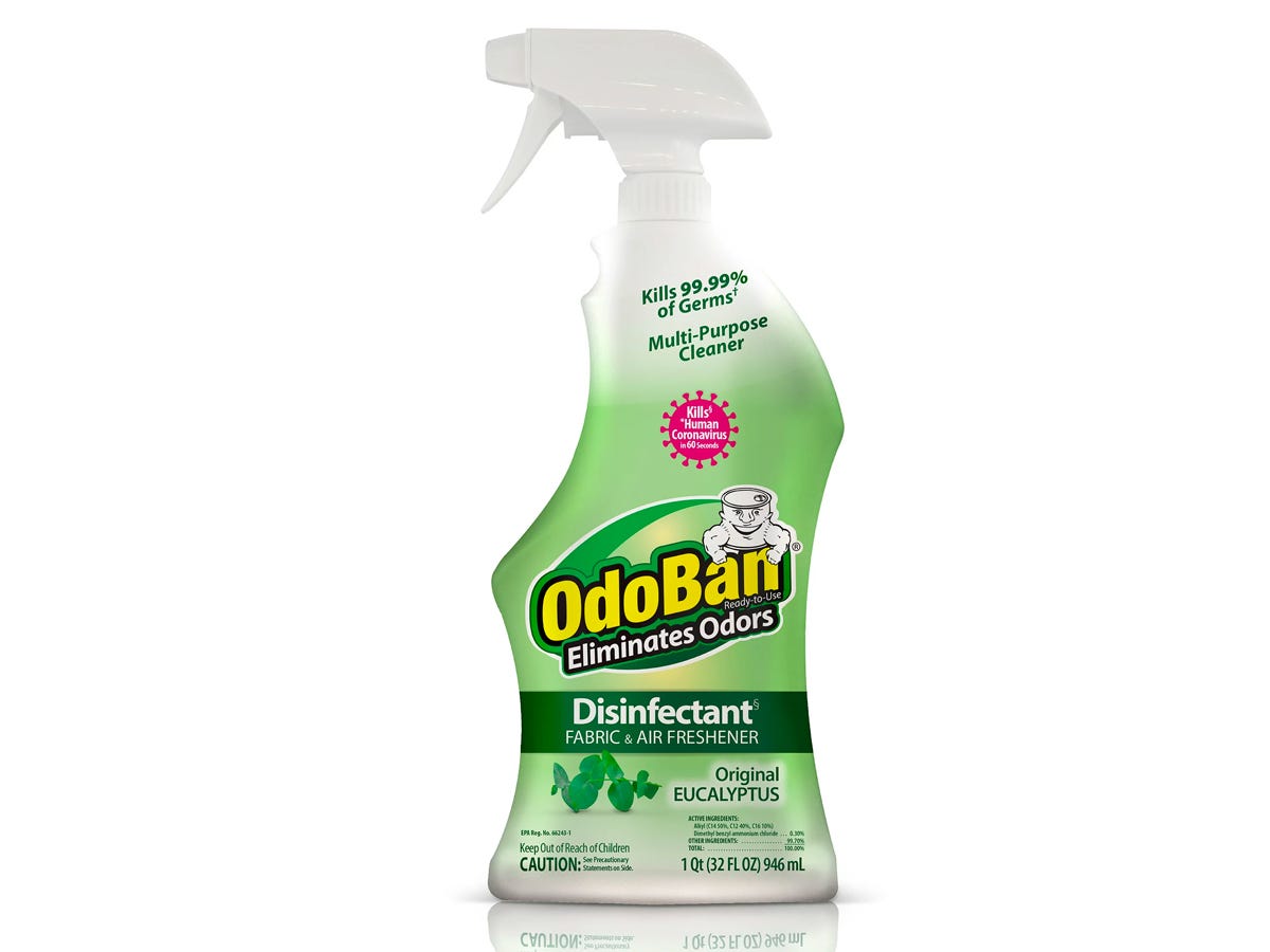 Sprühflasche mit OdoBan Original-Eukalyptus-Desinfektionsmittel und Lufterfrischer.