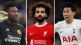 Manchester United-Torwart Andre Onana, Liverpool-Stürmer Mohamed Salah und Tottenham-Stürmer Son Heung-min