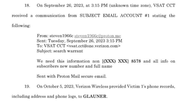 Auszug aus den offiziellen Gerichtsdokumenten – Verizon wird angeblich dazu verleitet, ihrem Stalker die Privatadresse einer Kundin preiszugeben