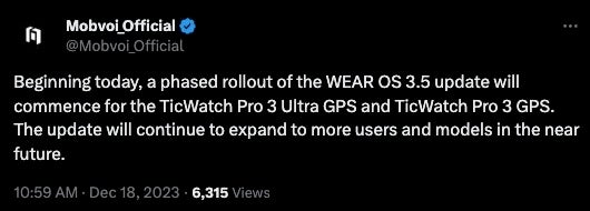 Die TicWatch Pro 3-Serie erhält endlich das Wear OS 3.5-Update, dessen Einführung heute beginnt