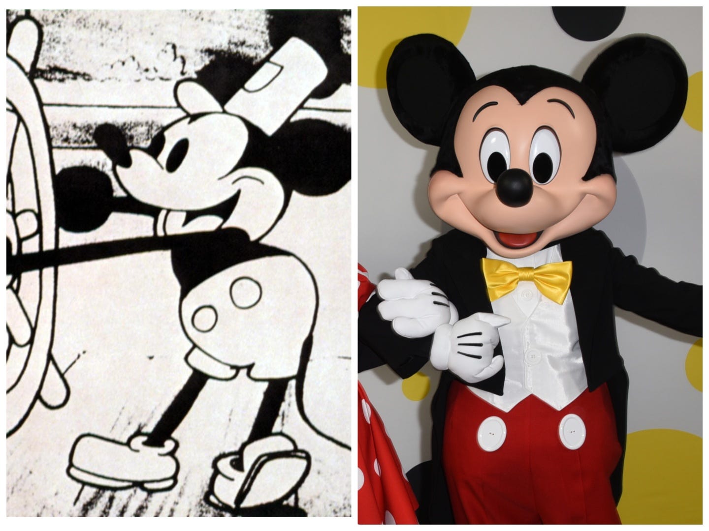 Neben dem Steamboat Willie Mickey-Cartoon und dem modernen Mickey-Maskottchen