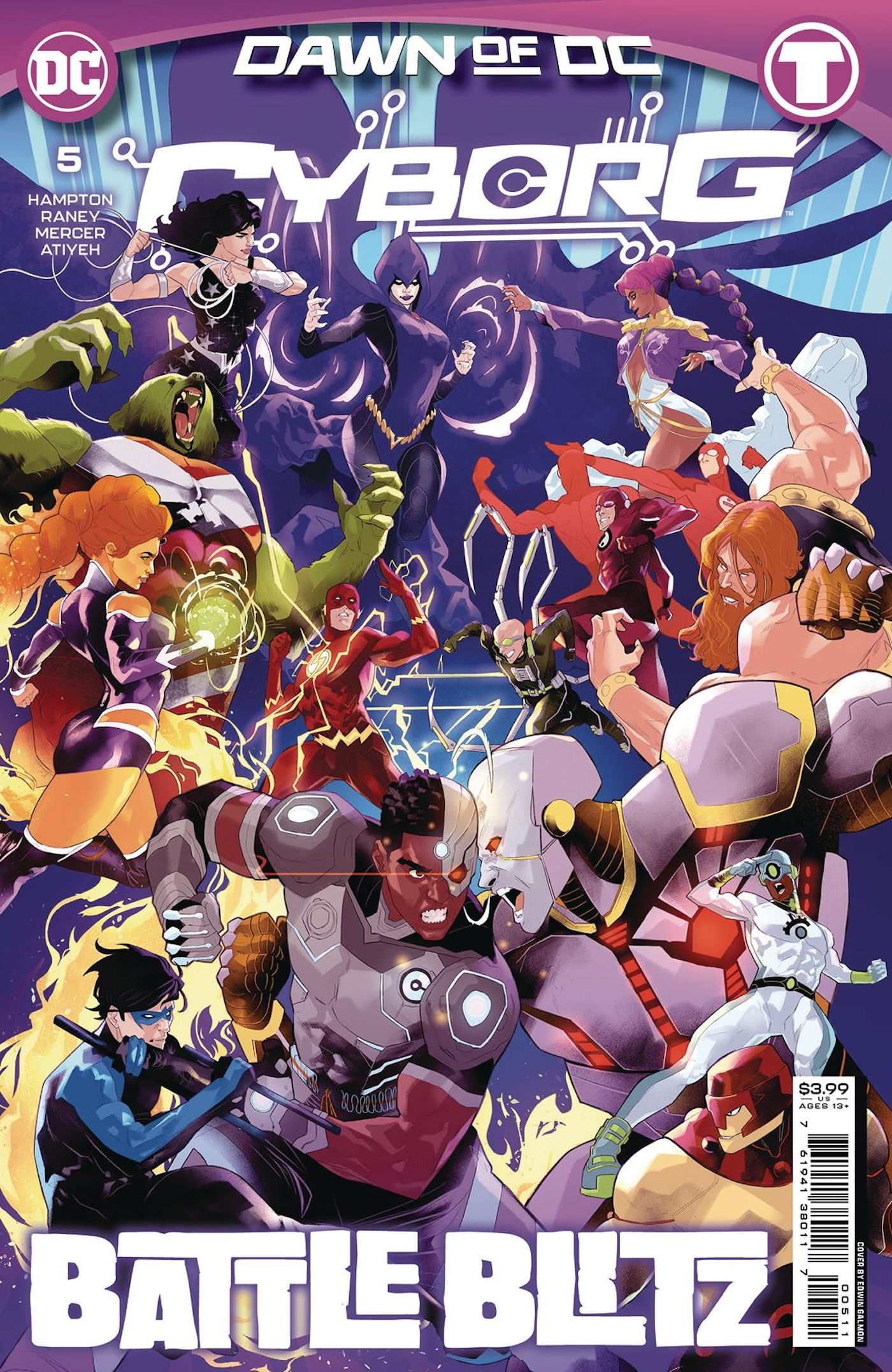 Cyborg 5 Hauptcover: Kostümierte Superhelden und Bösewichte bereiten sich darauf vor, gegeneinander zu kämpfen.