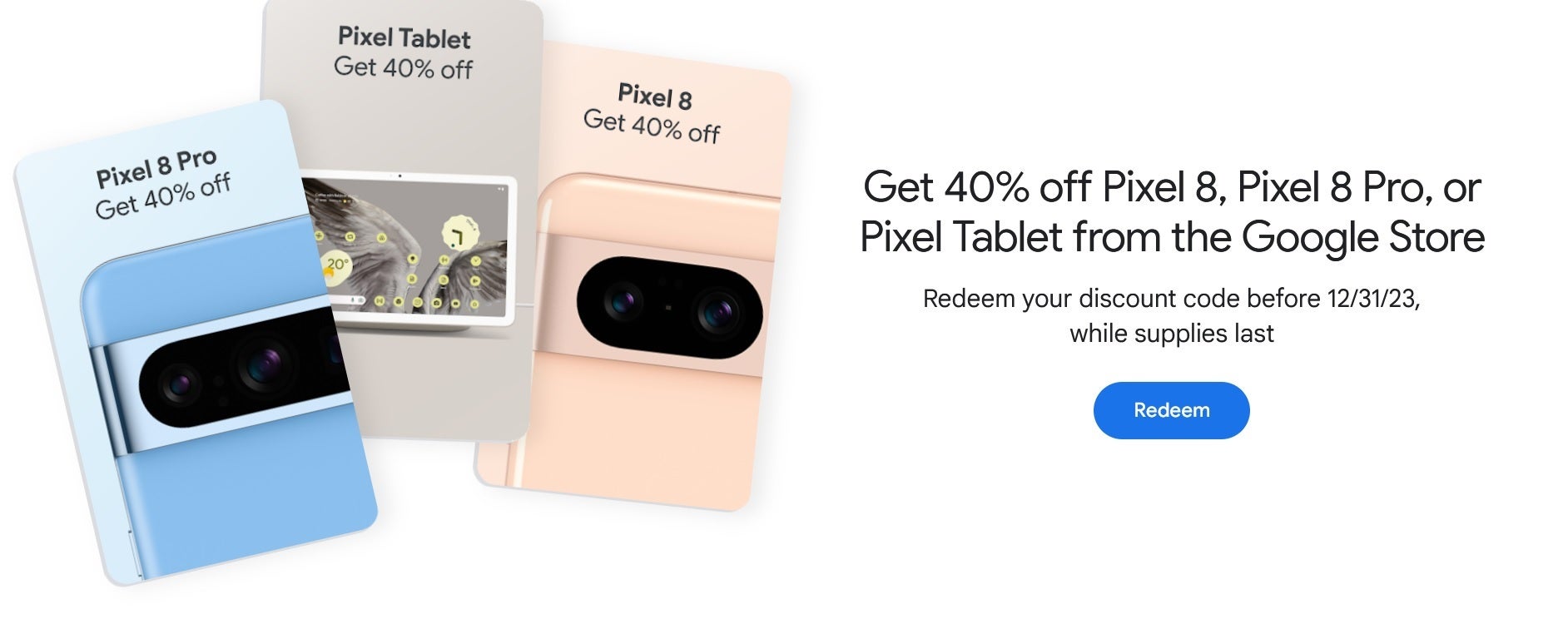 Sparen Sie 40 % beim Pixel 8, Pixel 8 Pro oder Pixel Tablet, indem Sie Google Play Points einlösen – Nutzen Sie Google Play Points, um sich 40 % Rabatt auf die Pixel 8-Serie und das Pixel Tablet zu sichern