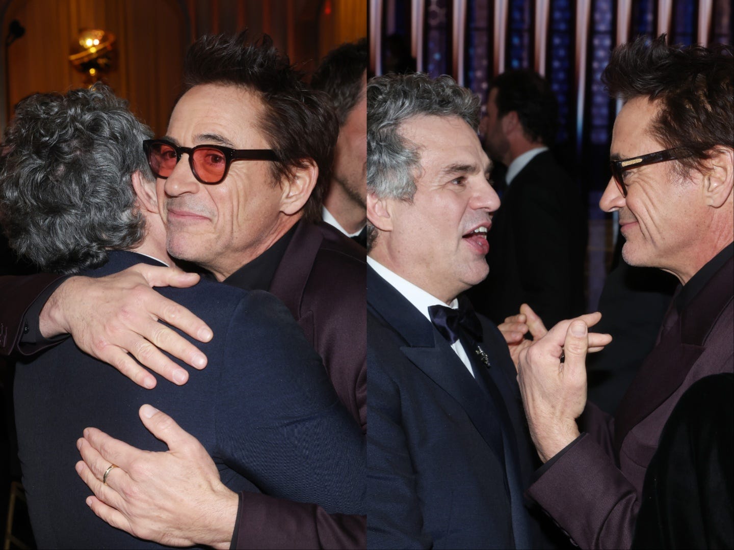 „Avengers“-Star Mark Ruffalo und Robert Downey Jr. bei den Golden Globes 2024.