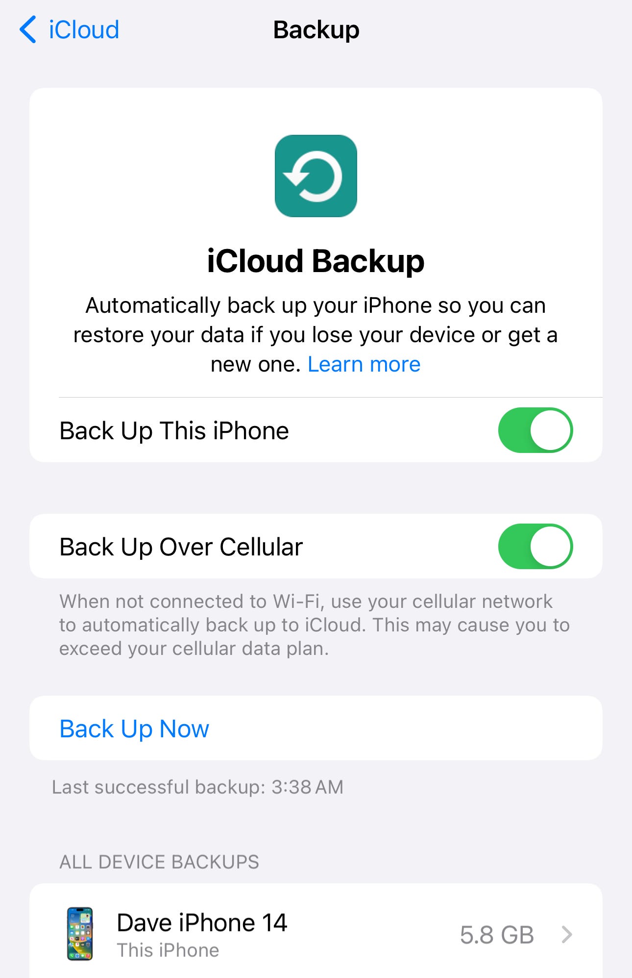 Durchführen eines iCloud-Backups auf dem iPhone.