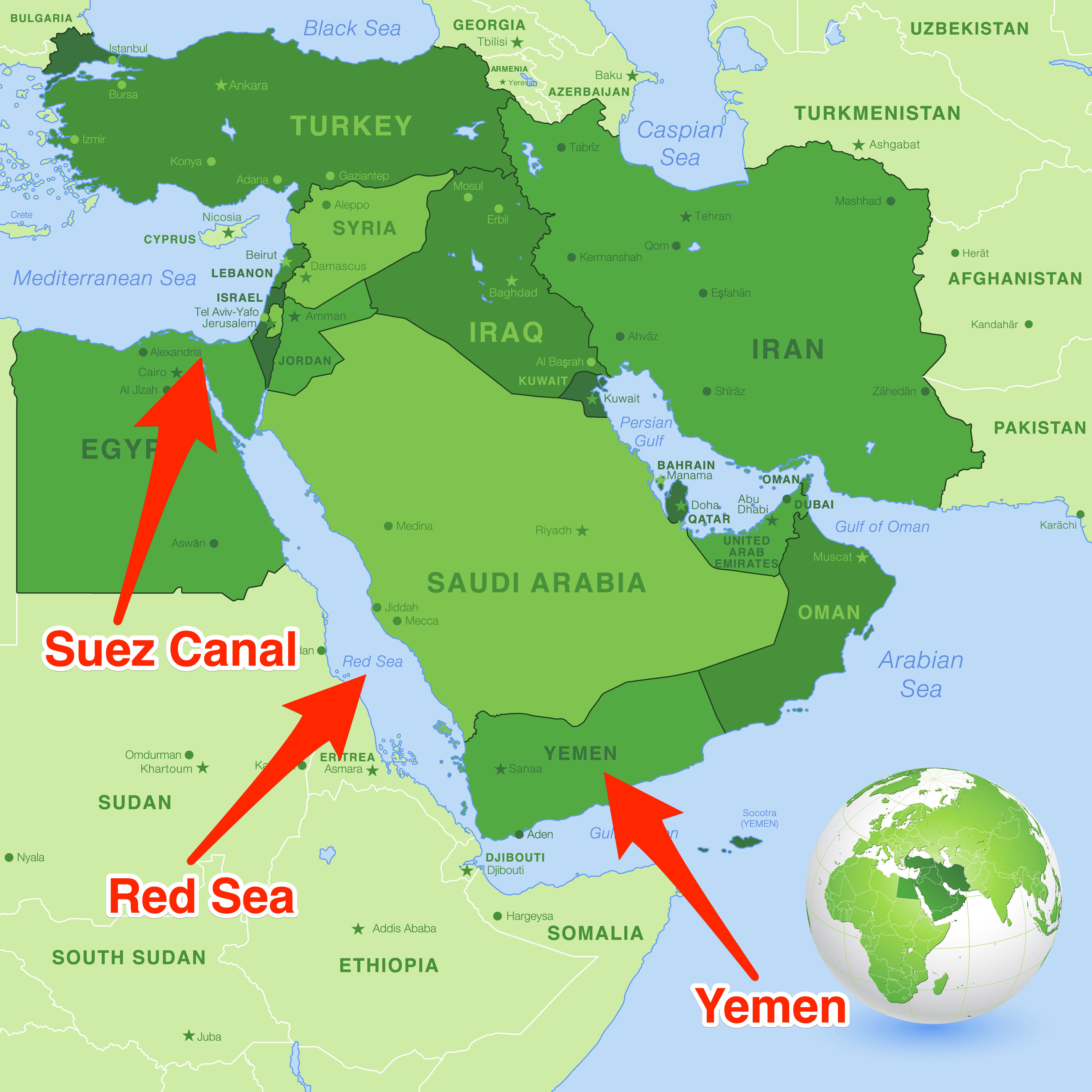 Mittlerer Osten des Jemen, Rotes Meer usw.