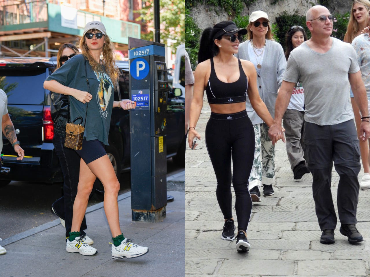Taylor Swift und Lauren Sanchez tragen Kleidung mit vielen Logos.