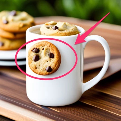 Ein Keks hängt an der Seite einer Tasse.  Normal.