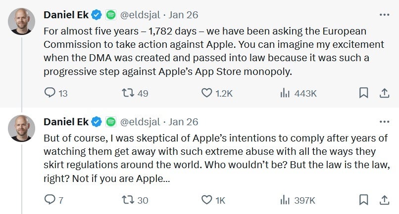 Spotify-CEO Eks verprügelt Apple auf X – Apples neue App-Store-Gebühr in der EU wird einigen App-Entwicklern finanziellen Schaden zufügen