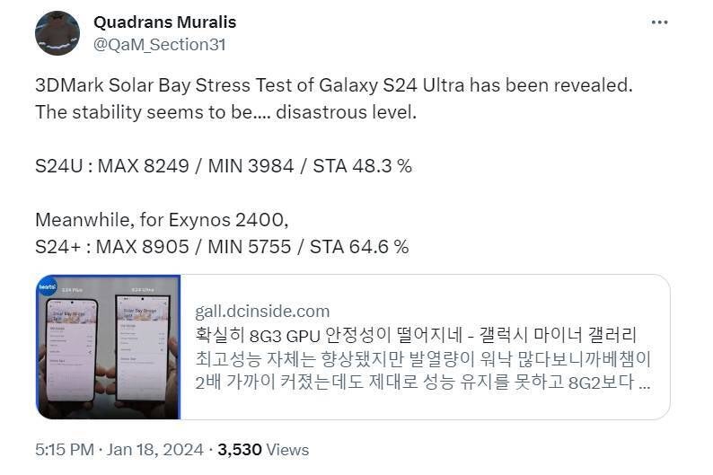 Das Galaxy S24 Ultra und sein Snapdragon 8 Gen 3 werden im neuen Test vom Galaxy S24 Plus demütigt