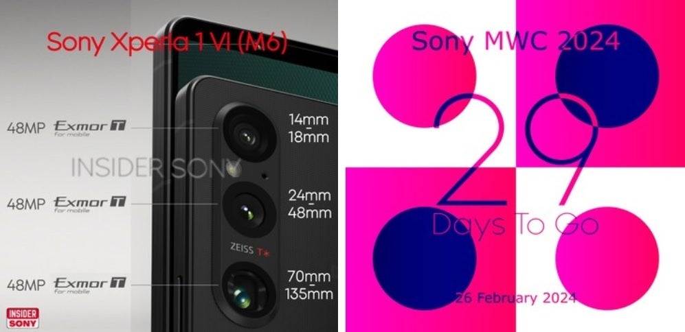 Durchgesickertes Marketingbild für die Rückkameraanordnung des Xperia 1 VI und ein Poster, das verrät, wann das Telefon eingeführt wird – technische Daten der Rückkamera des Sony Xperia 1 VI durchgesickert;  Das Telefon wird nächsten Monat auf dem MWC vorgestellt