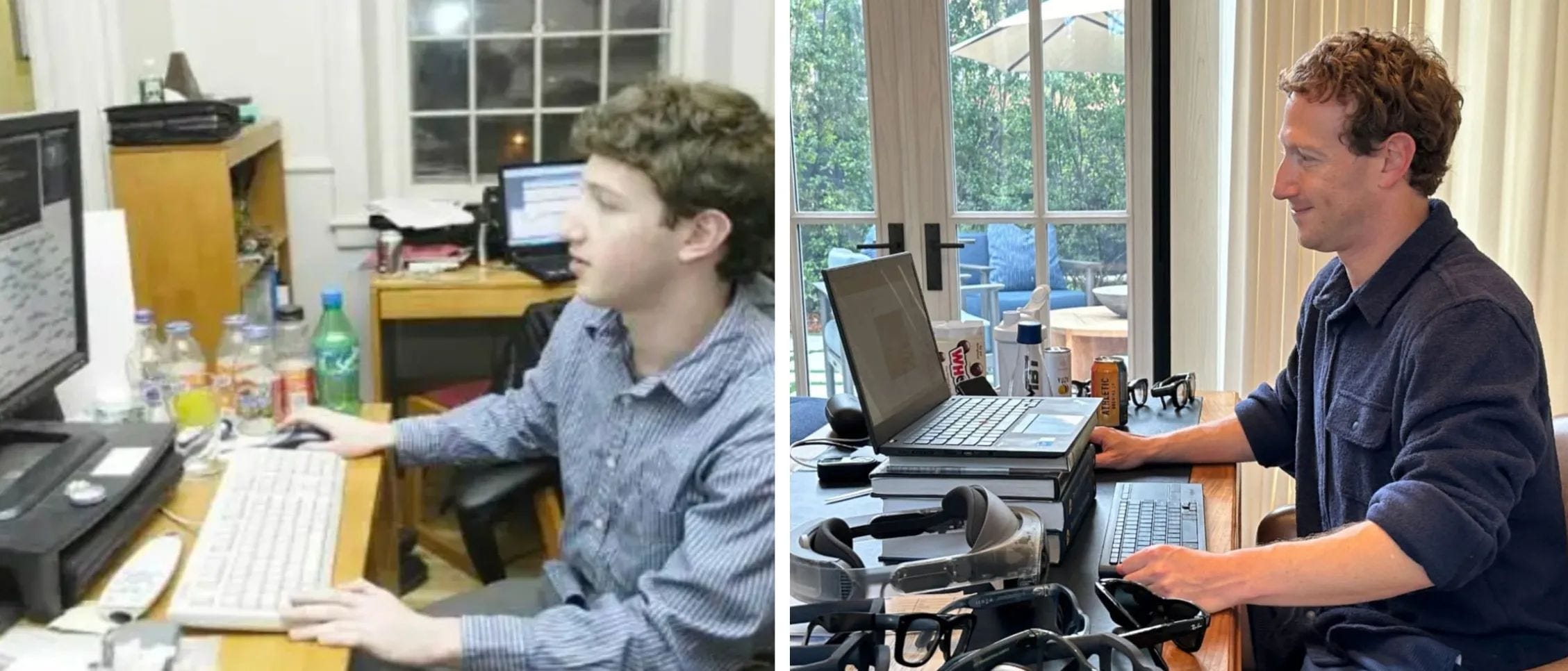 Mark Zuckerberg in den frühen Tagen der Facebook-Gründung (links) und Mark Zuckerberg heute (rechts).