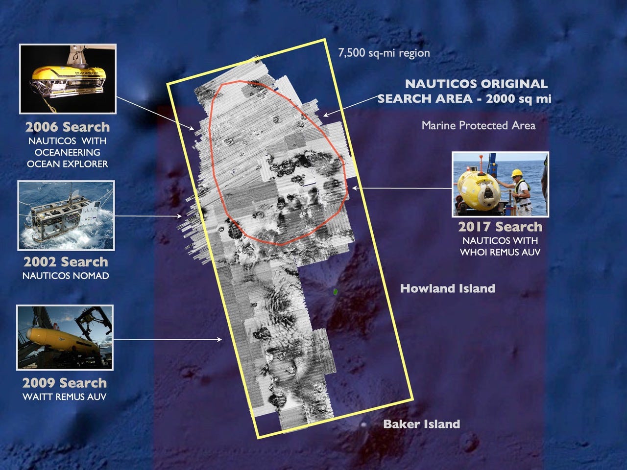 Eine Karte des Pazifischen Ozeans in der Nähe von Howland Island, wo Forscher nach den Trümmern von Amelia Earharts letztem Flug gesucht haben.