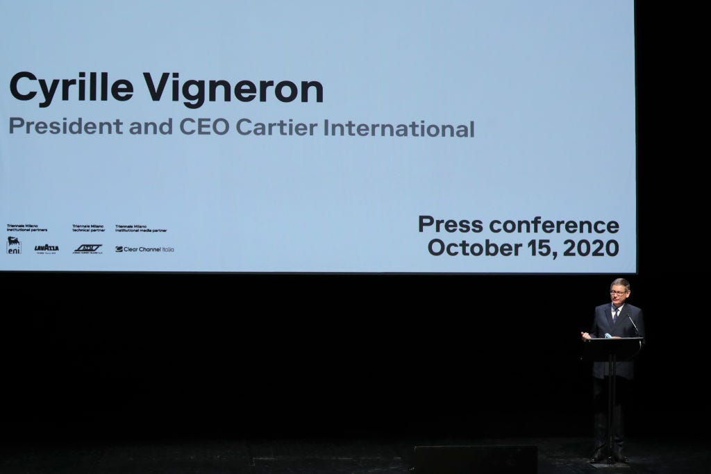 Cyrille Vigneron, Präsident und CEO von Cartier International, spricht auf der Bühne