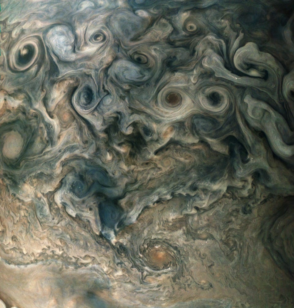 Wirbelnde Wolken in der Atmosphäre des Jupiter.