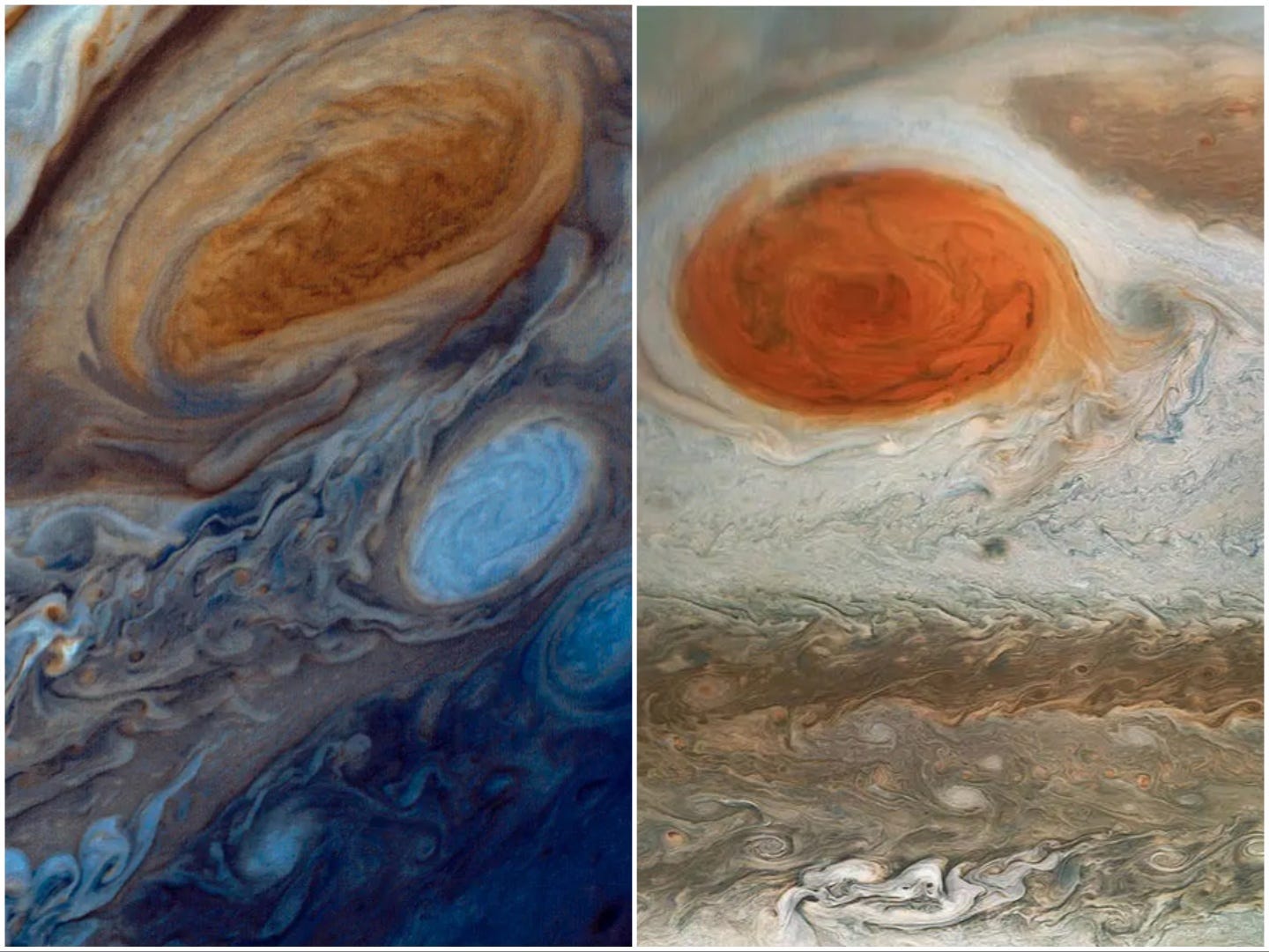 Jupiter großer roter Fleck nebeneinander