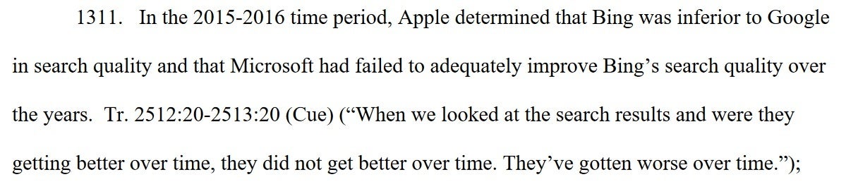 Auszug aus der Gerichtsakte, die Apples Gefühle gegenüber Bing zeigt – Falsche Antwort über einen ehemaligen Rockstar, der Apple gegen einen Kauf von Bing aufbrachte